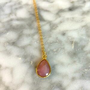 Tear Drop Raw Ruby On Hold Filled Chain 16”